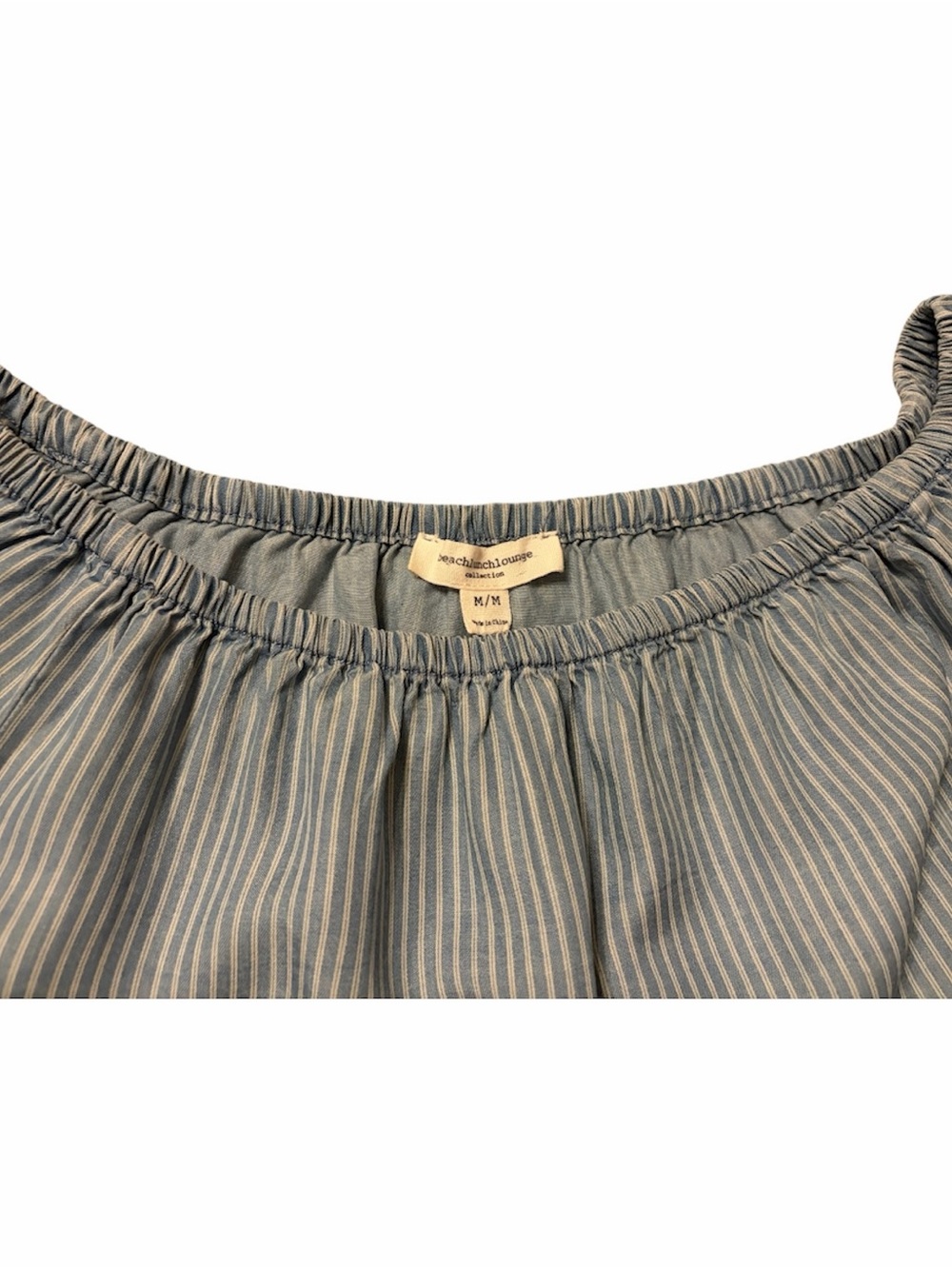 NWOT BeachLunchLounge Off-Shoulder Bell-Sleeve Top - Light Blue Stripe Small - Picture 3 of 4